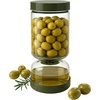 image:imageNeoflam Pickle Jar with Flip Strainer 37 oz Glass Pickle Container for Olives Jalapeos amp Kimchi Hourglass Juice Separator Airtight LeakProof Food Storage BPAFree Wide Mouth Jar1