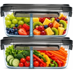 image:imageNeoflam 2 Compartment Glass Food Container Set of 2 with Airtight Lid  Divided Reusable Meal Storage Box Microwave Oven amp Dishwasher Safe 34 oz 1 Liter 43 cups34 ounces