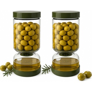 image:imageNeoflam Pickle Jar with Flip Strainer 37 oz Glass Pickle Container for Olives Jalapeos amp Kimchi Hourglass Juice Separator Airtight LeakProof Food Storage BPAFree Wide Mouth Jar2